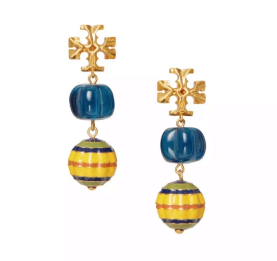 TORY BURCH Roxanne Goldplated Beads & Cubic Zirconia Double-drop Earrings