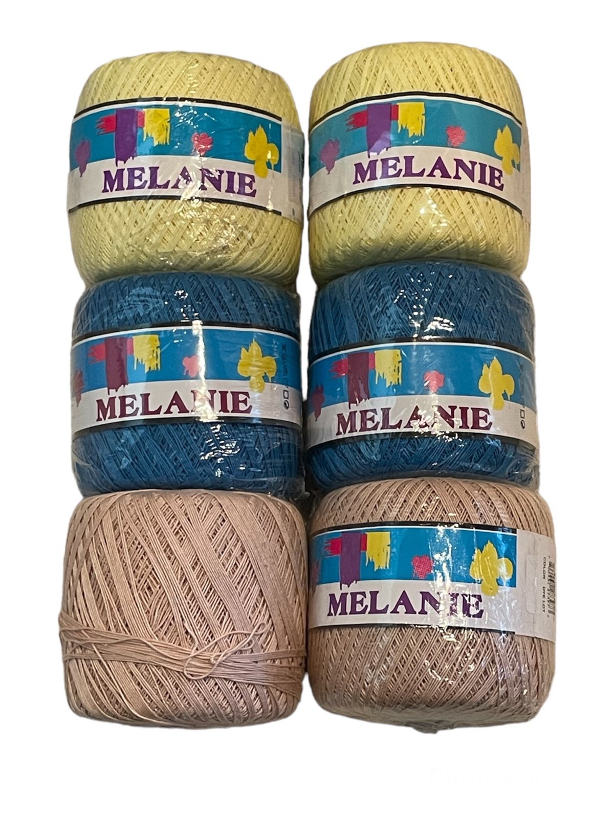 MELANIE crochet knitting yarn, 100% cotton, 350 yards each, 6 balls, NEW.