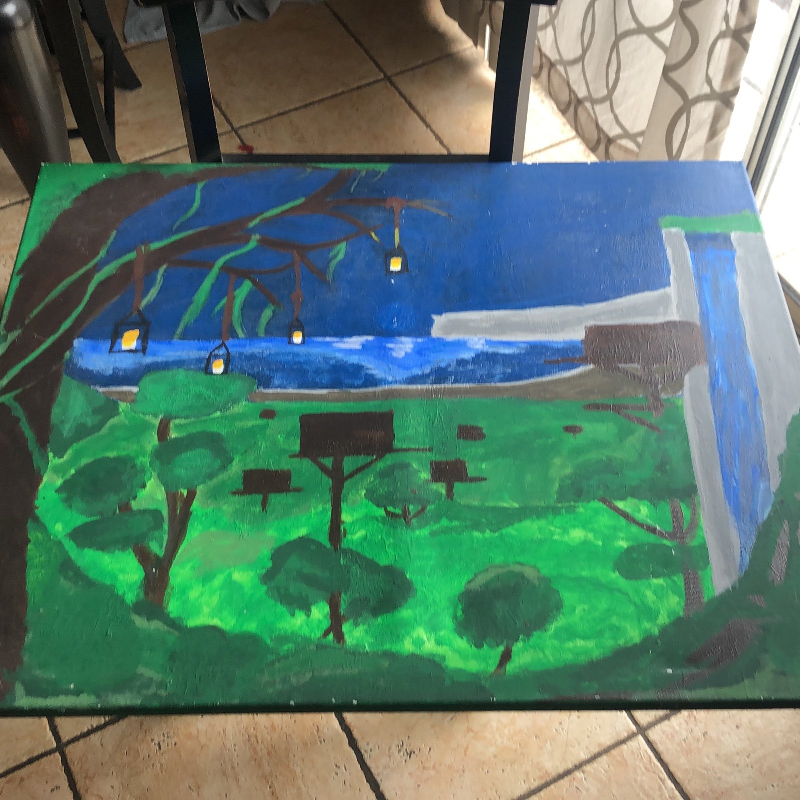 Painting of a jungle at night