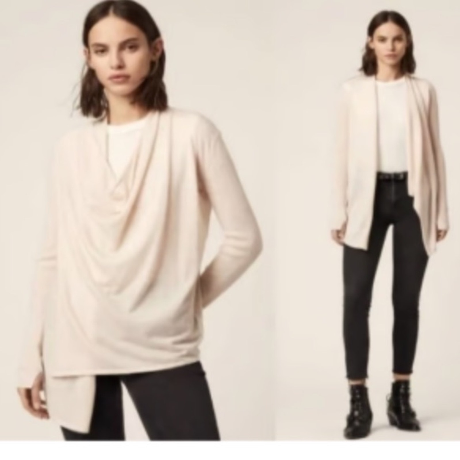 All Saints Drina Asymmetrical 2 Ways Cardigan Cream Zip Sweater Size 10