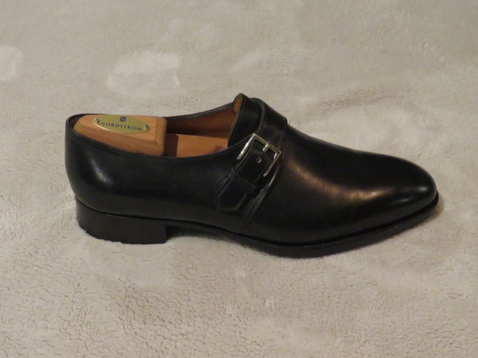 John Lobb Matta Black Leather Monk Strap Loafers 9 E NWB