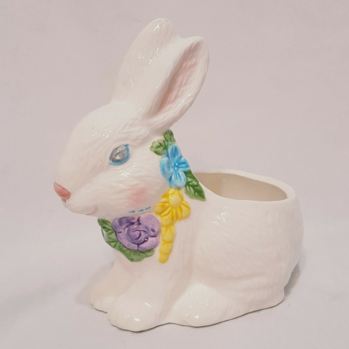 Bunny Rabbit Ceramic Planter 6 Floral