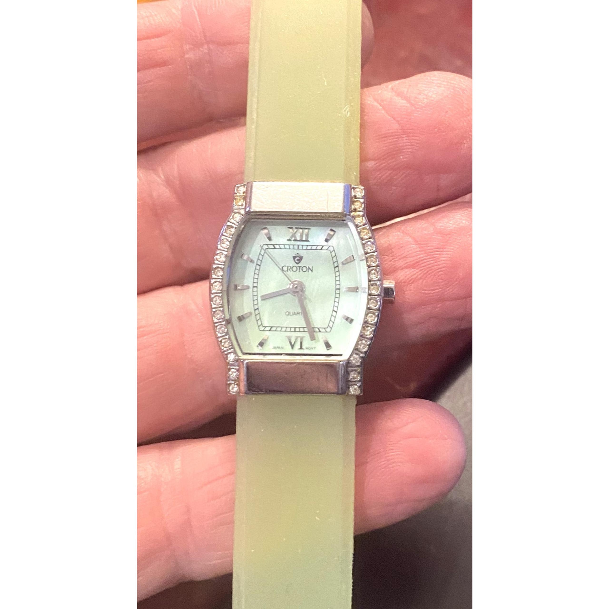 Women's Croton Watch, Green Tint MOP Face and Translucent Band, Crystal Accents