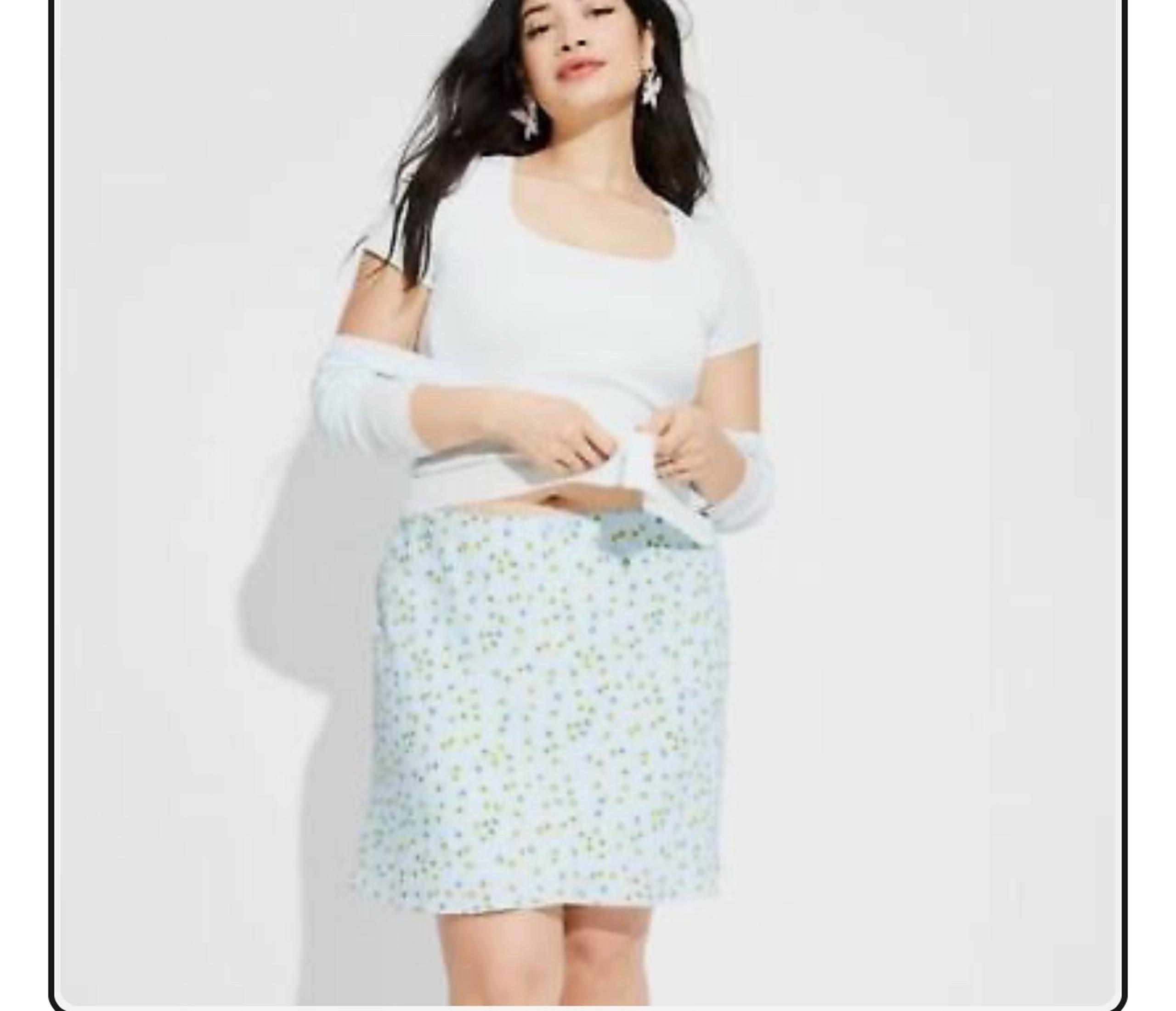 Wild Fable Women's Chiffon A Line Mini Skirt Light Aqua Blue Floral