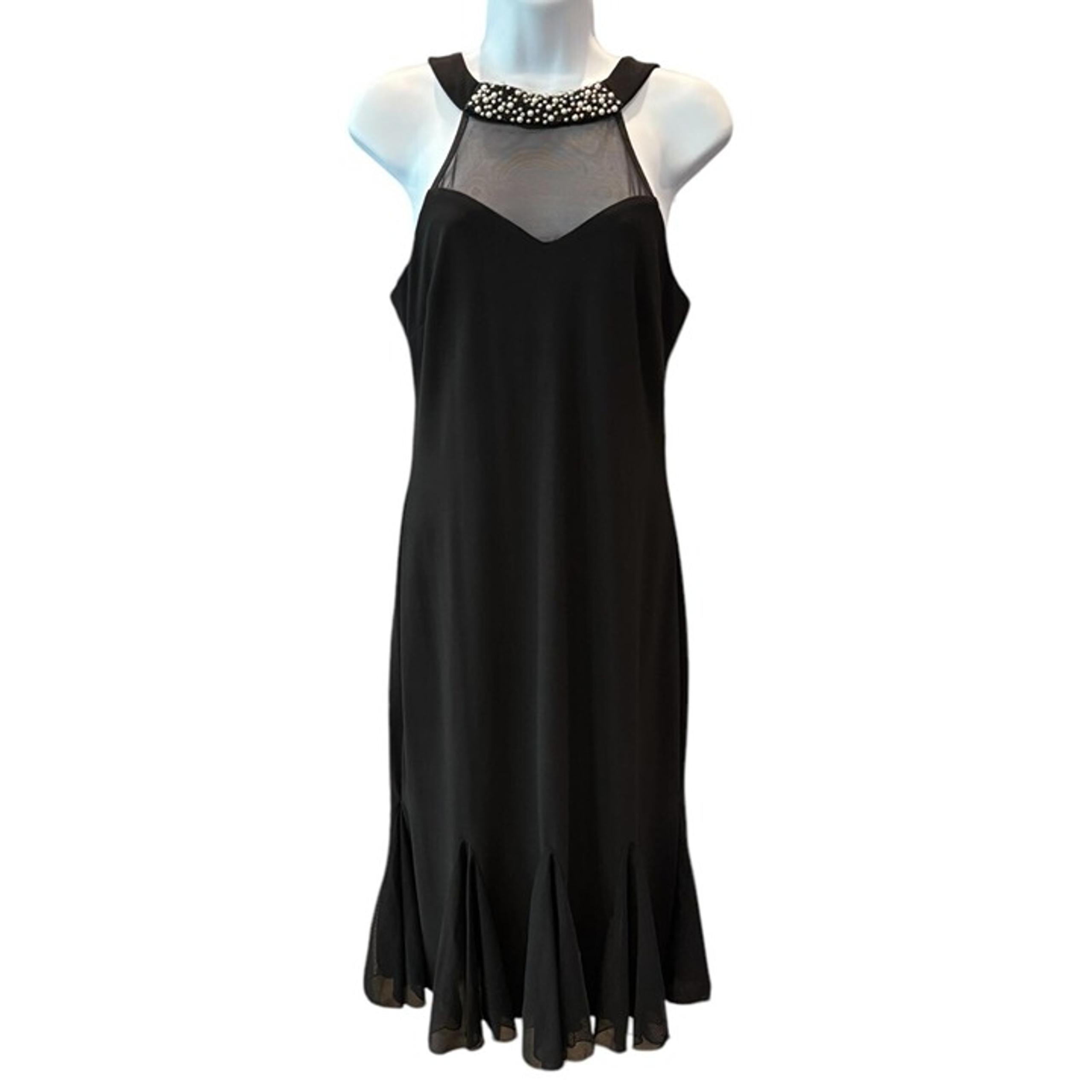 Vintage Joseph Ribkoff 80s 90s Pearl Embellished Black Cocktail Dress Size 6
