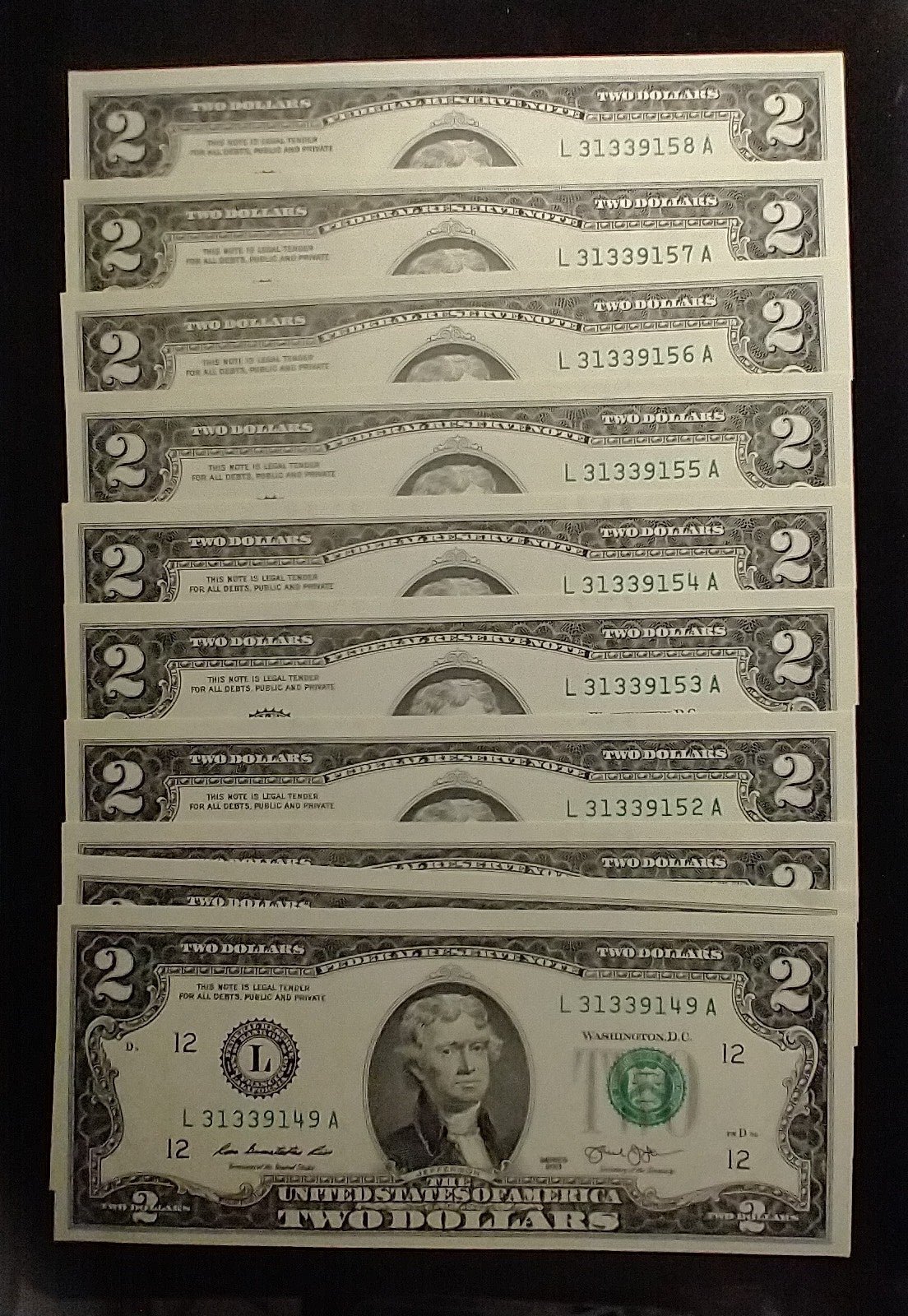 10 Bills 2 Dollars Un Consecutive No