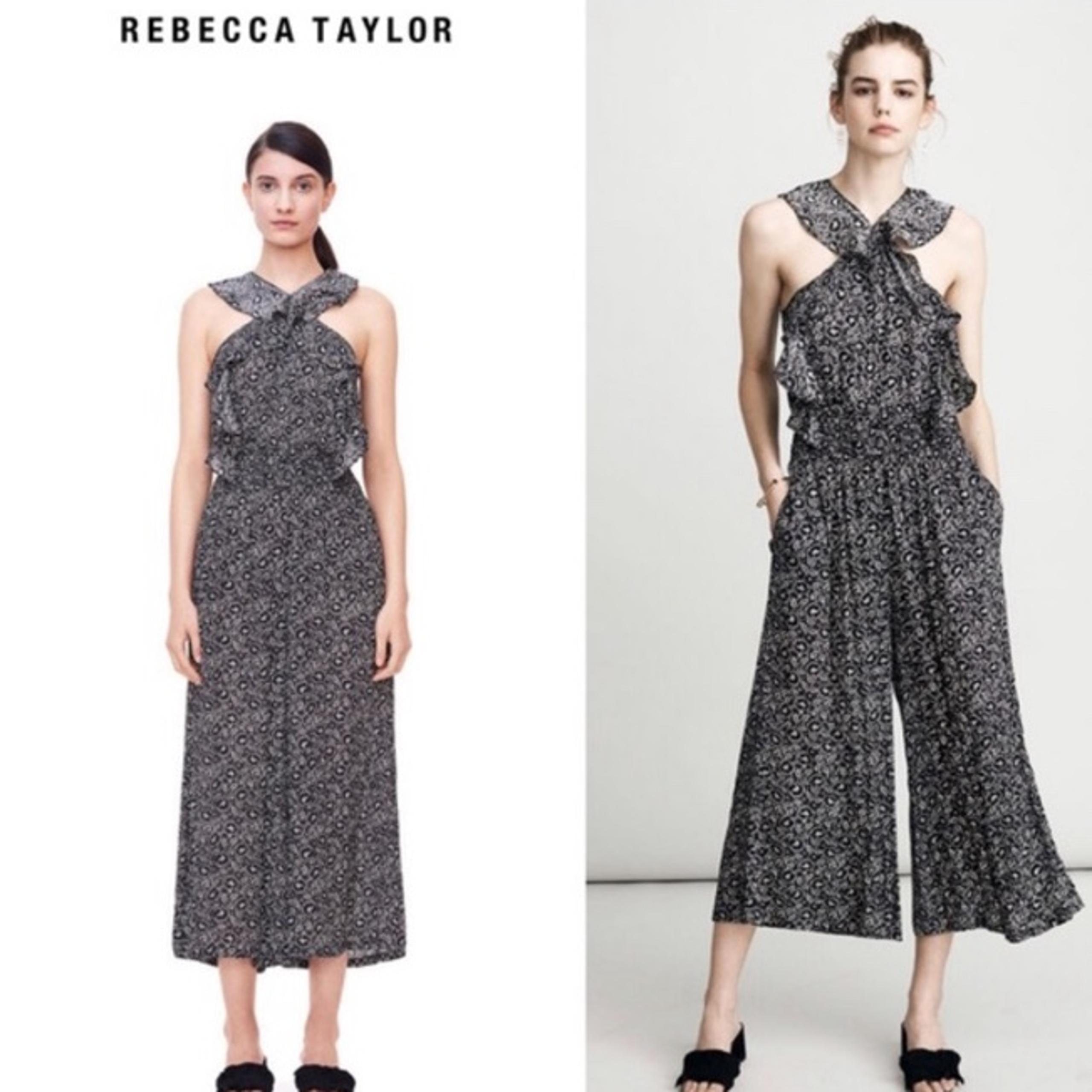 Rebecca Taylor sweet briar jumpsuit 100% silk romper black white floral size 0