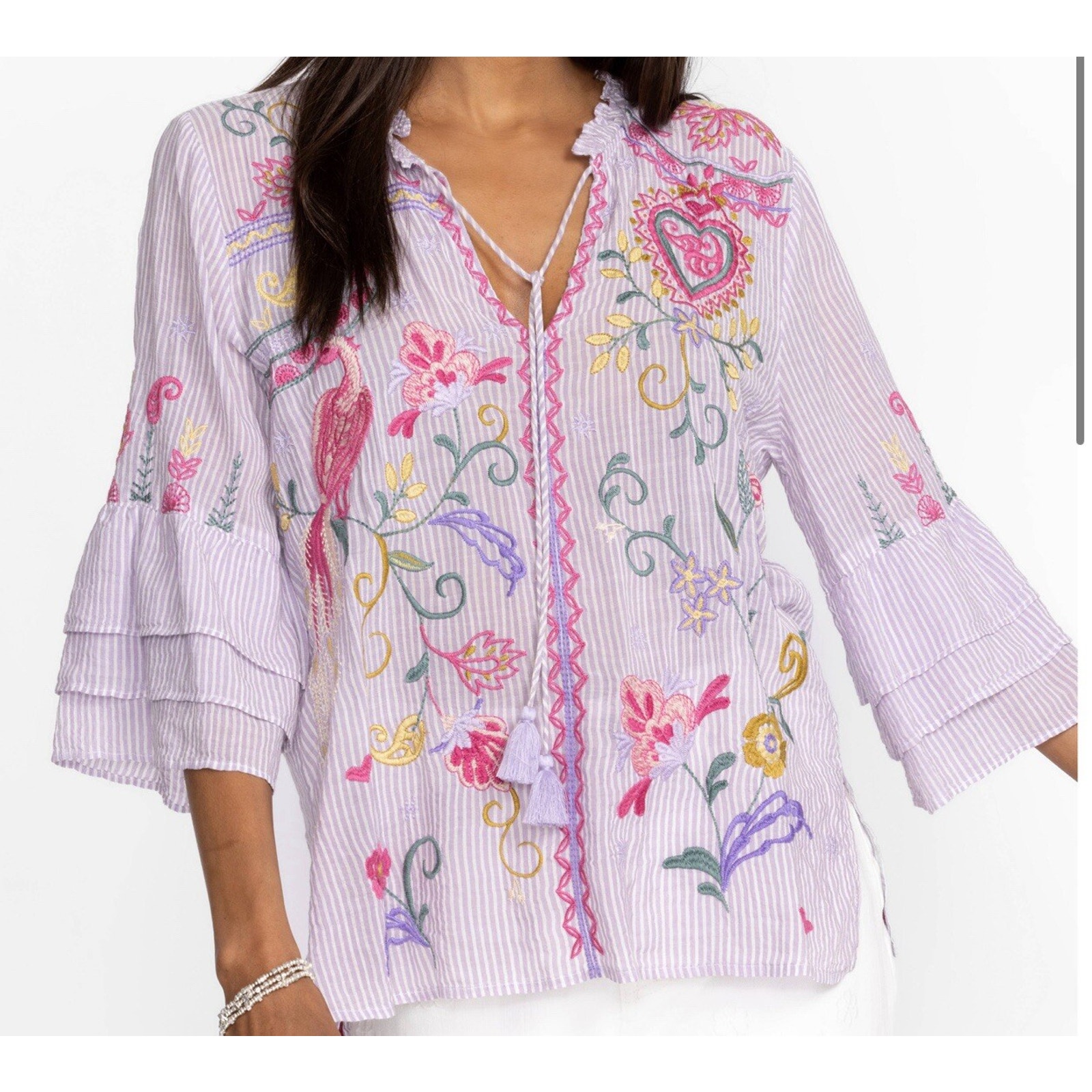 Johnny Was Ashlee Ruffle Sleeve Blouse Size S