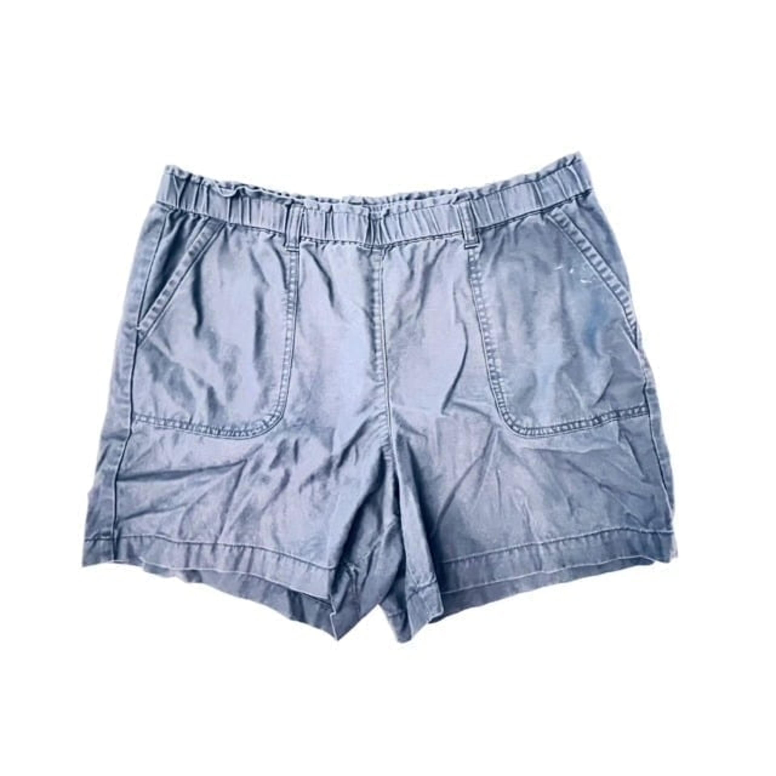 Talbots Shorts Womens Navy Blue Chambray Denim High Rise Pocketed Pull On LP
