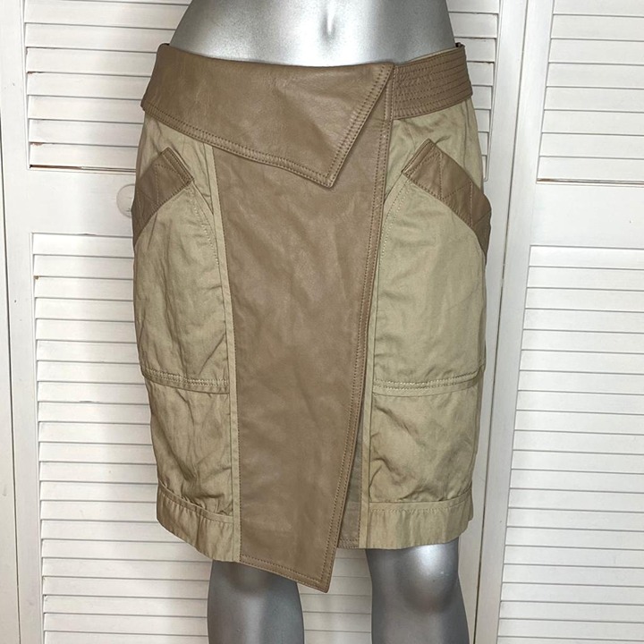 Alexander Wang Olive Green Cotton Asymmetrical Leather Trim Cargo Wrap Skirt 4
