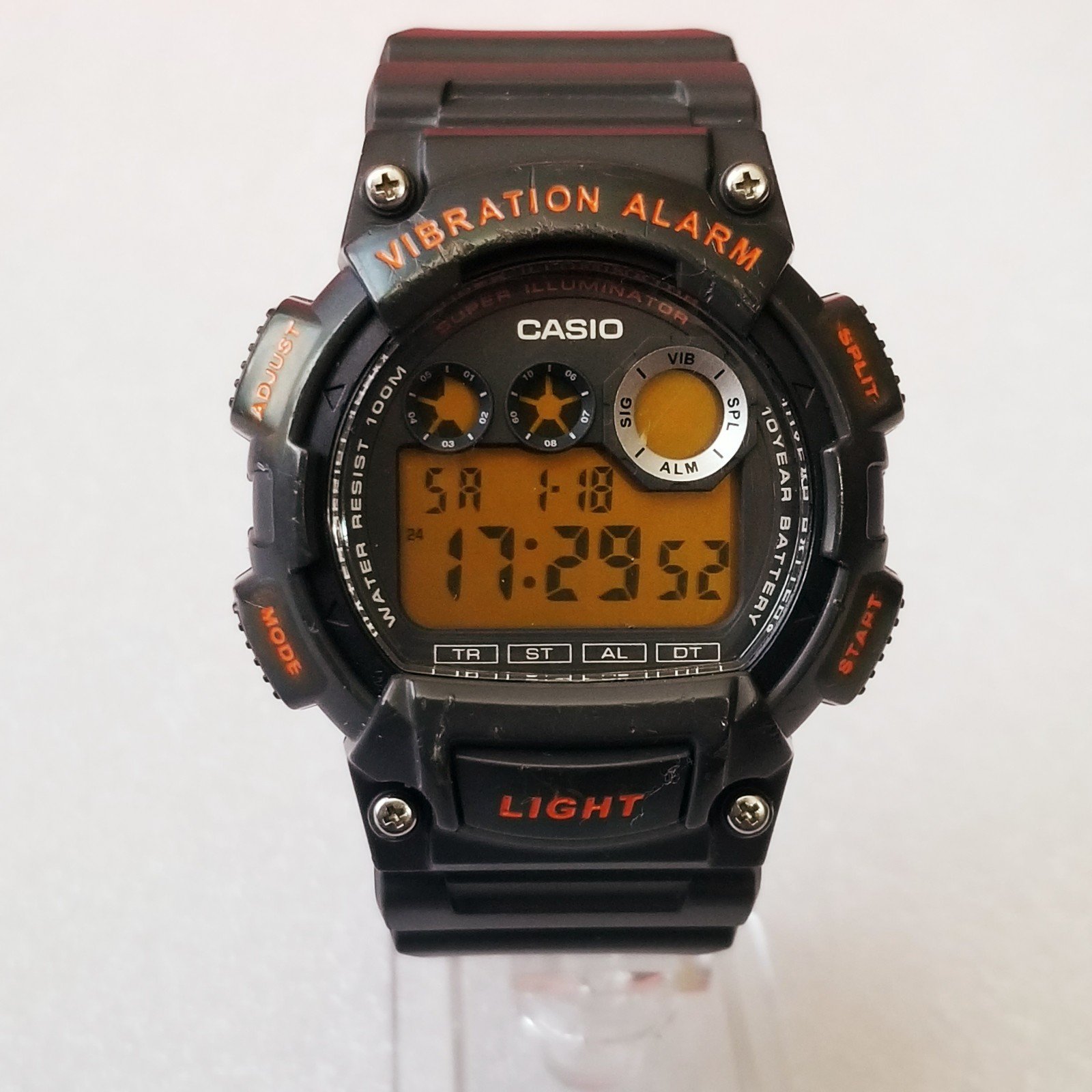 ⌚Casio W735H custom super illuminator vibration alarm men's digital watch orange