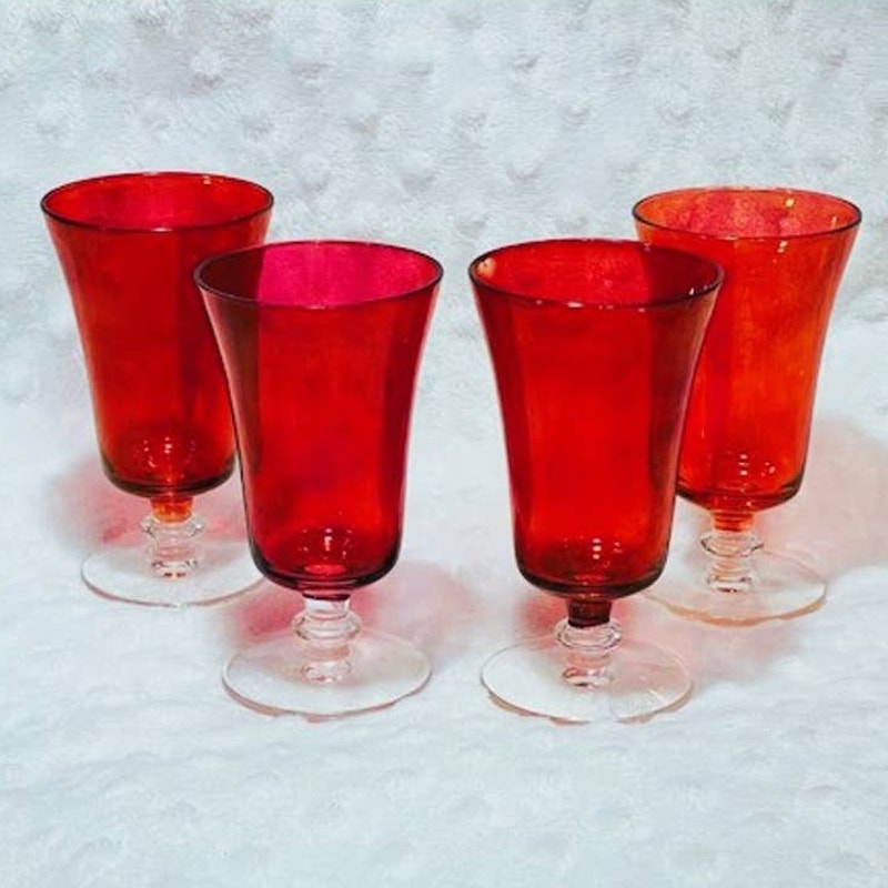 Vintage Mariposa Bijoux Cordial Ruby Stain Glasses (Made in Poland) Set of 4