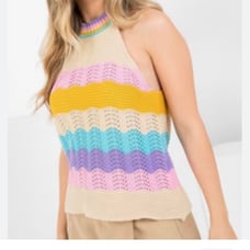 THML Crochet Knit Halter Top Boho Pastel Rainbow