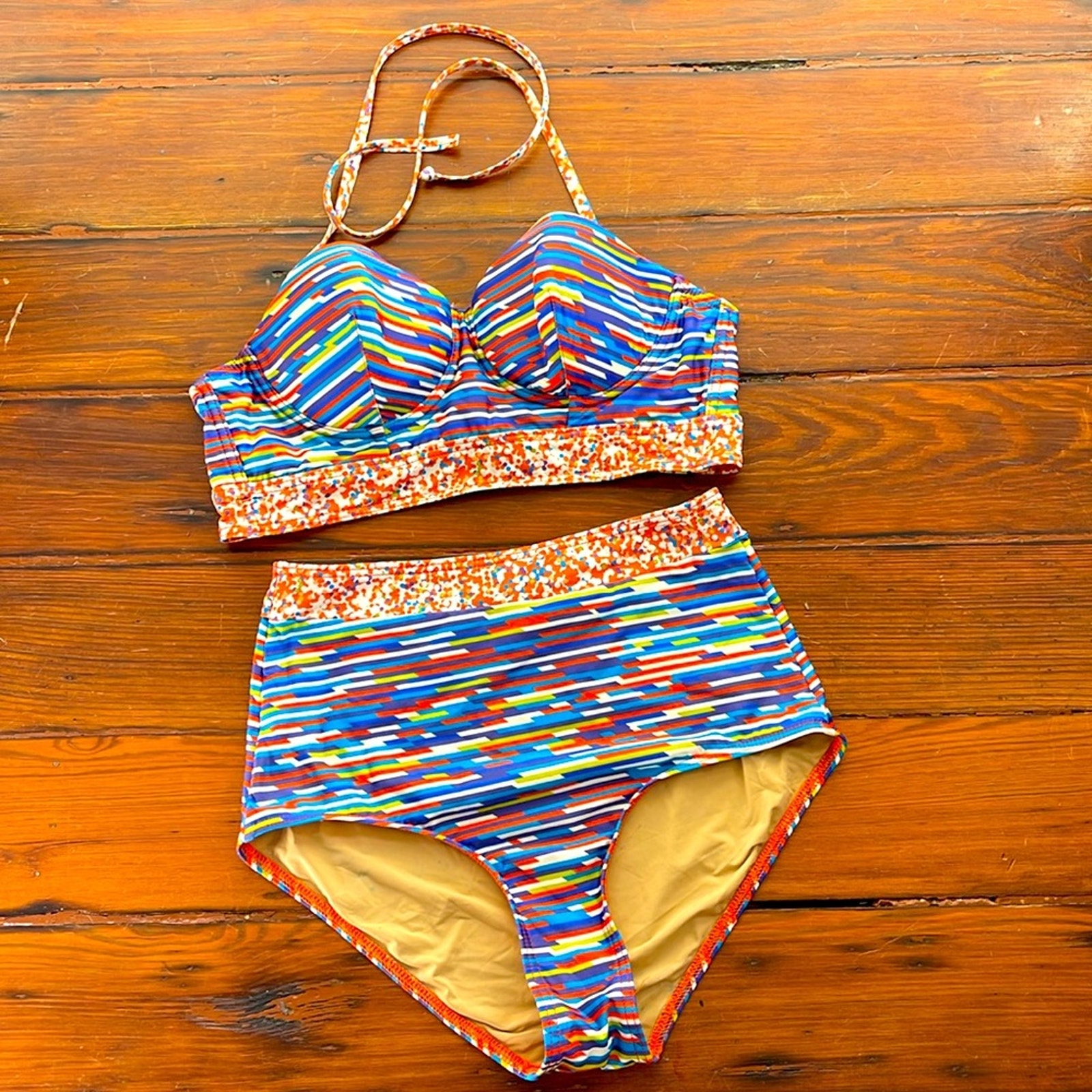 Liberty of London long line hi rise multi-print bikini swimsuit sz S