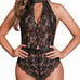 Women's Lingerie Deep V Lace Teddy One Piece Babydoll Mini Bodysuit Halter