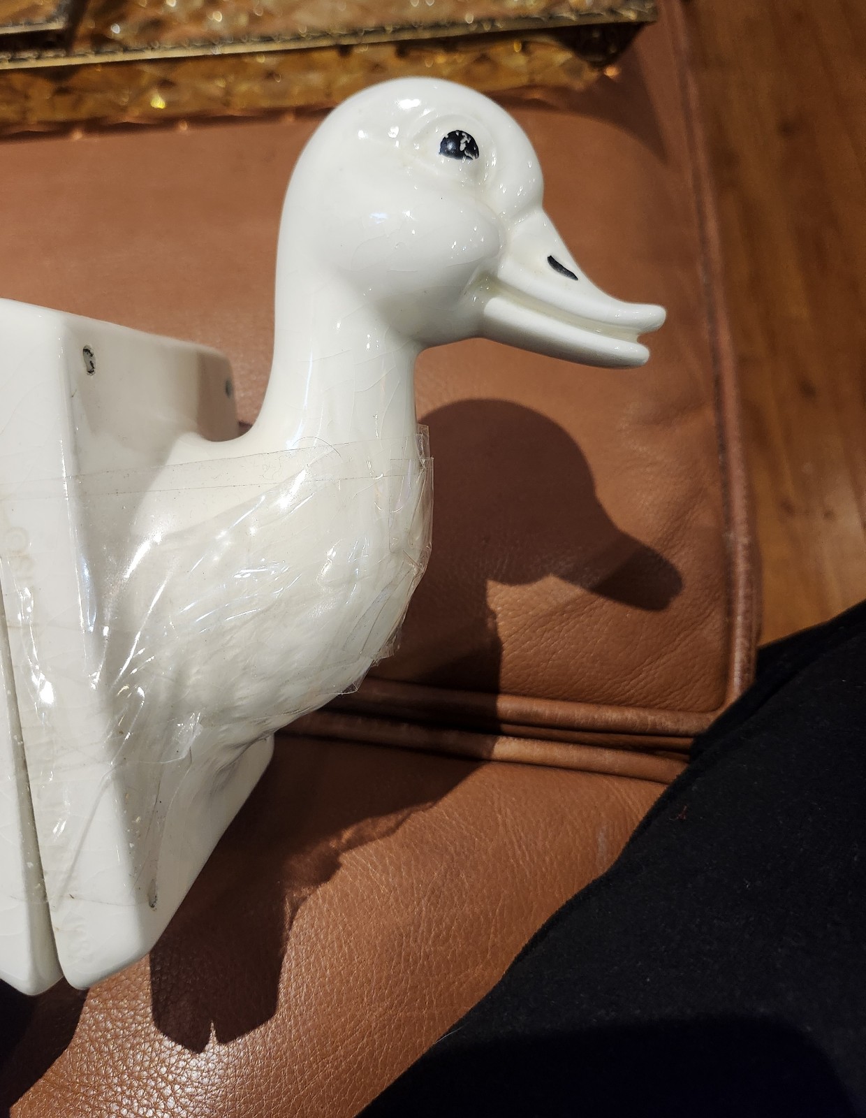 Pair of vintage ceramic duck head wall hooks
