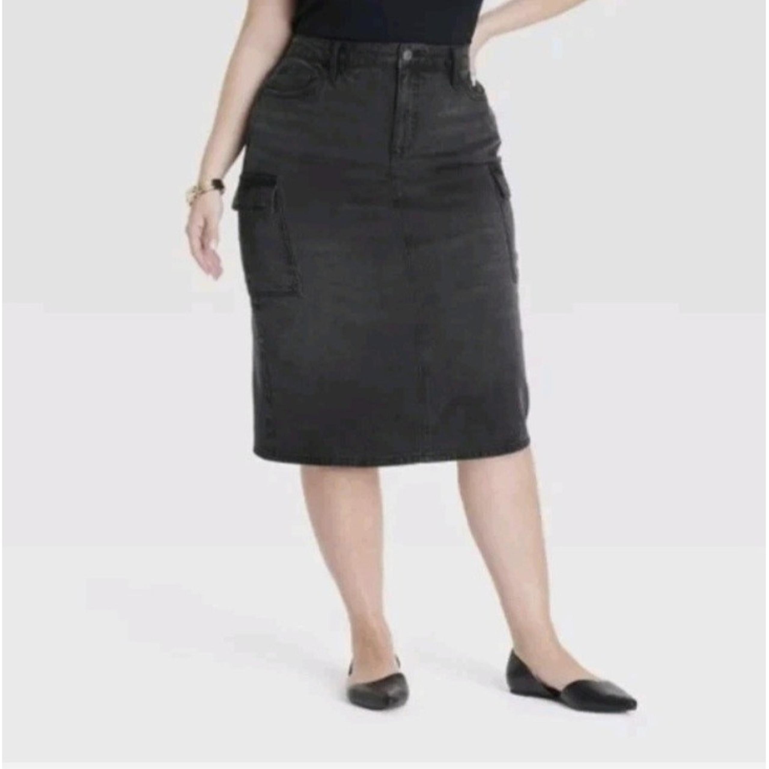 Ava & Viv Black Slim High-Rise Midi Denim Skirt Plus Size 26 NWT (A014)
