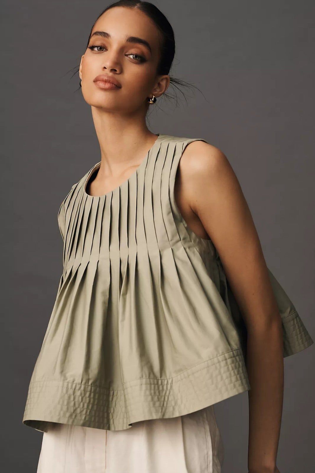 NWT Mare Mare x Anthropologie Pleated Structured Swing Tank Color: Moss Size L