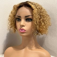 13x1 Curly T-part lace part pixie wig