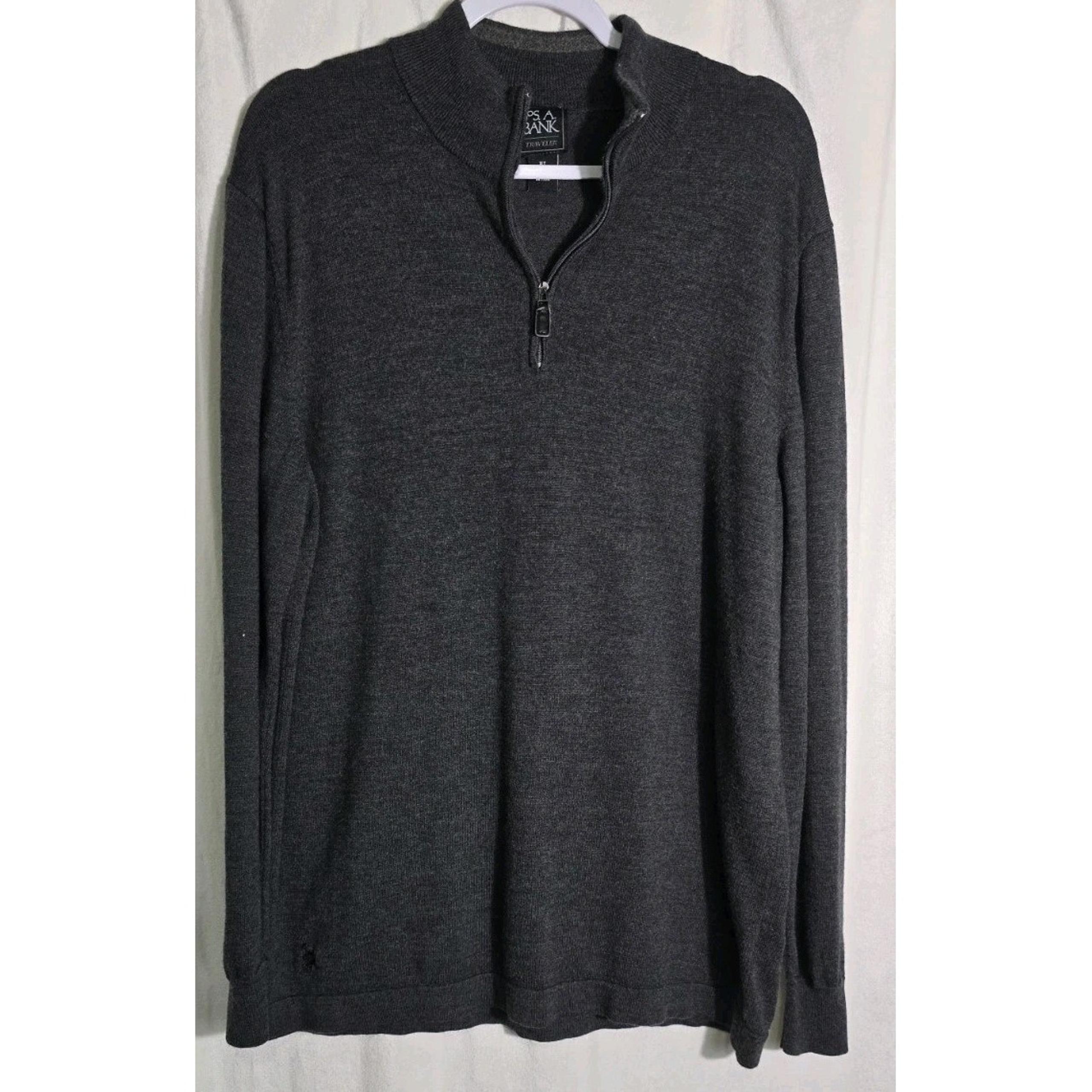 Jos A Bank Travel 100% Merino Wool Quarter Zip Sweater Men XLT Gray