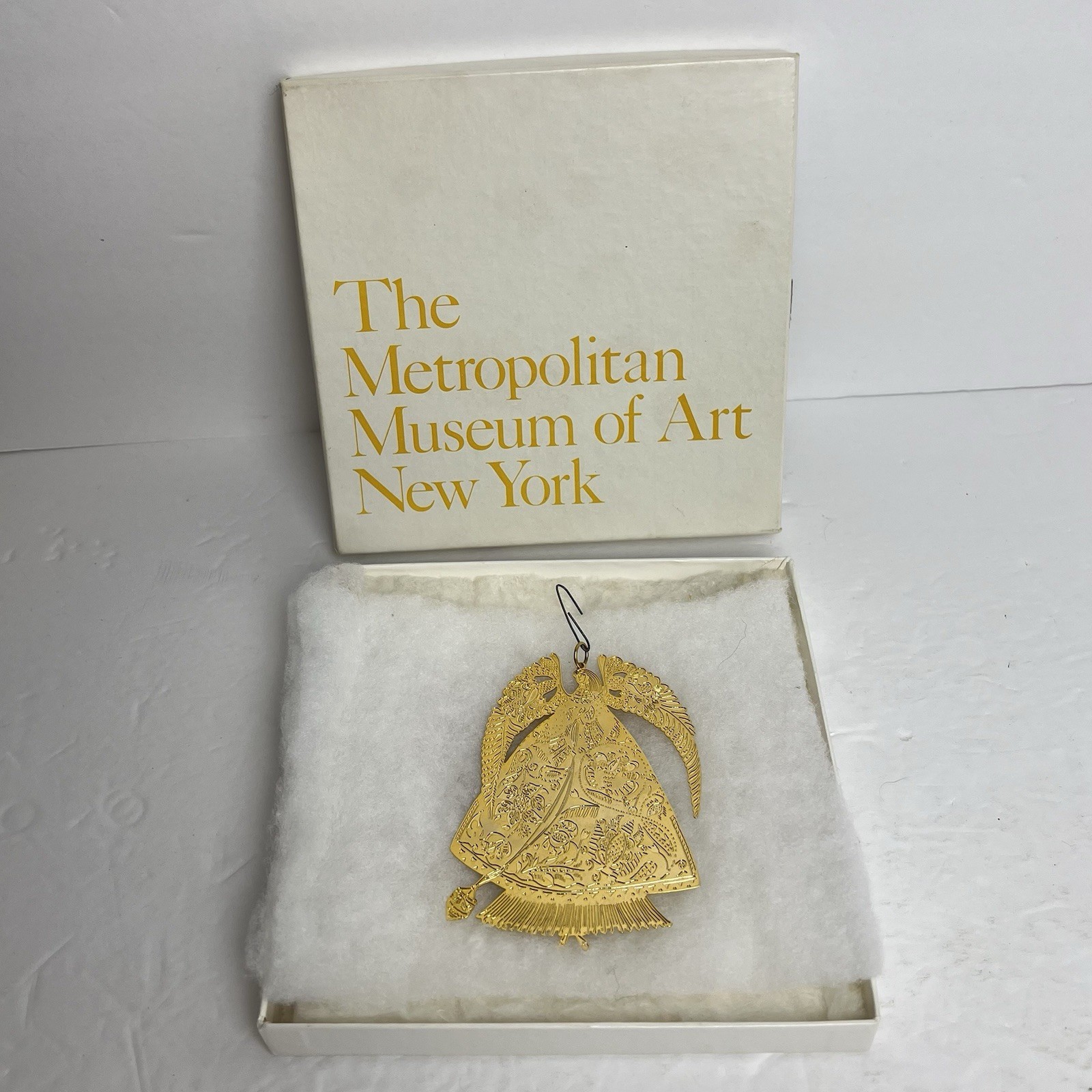 MMA Gold Tone - Vintage Shiny Winter ANGEL Motif Pendant ETCHED ART 4”