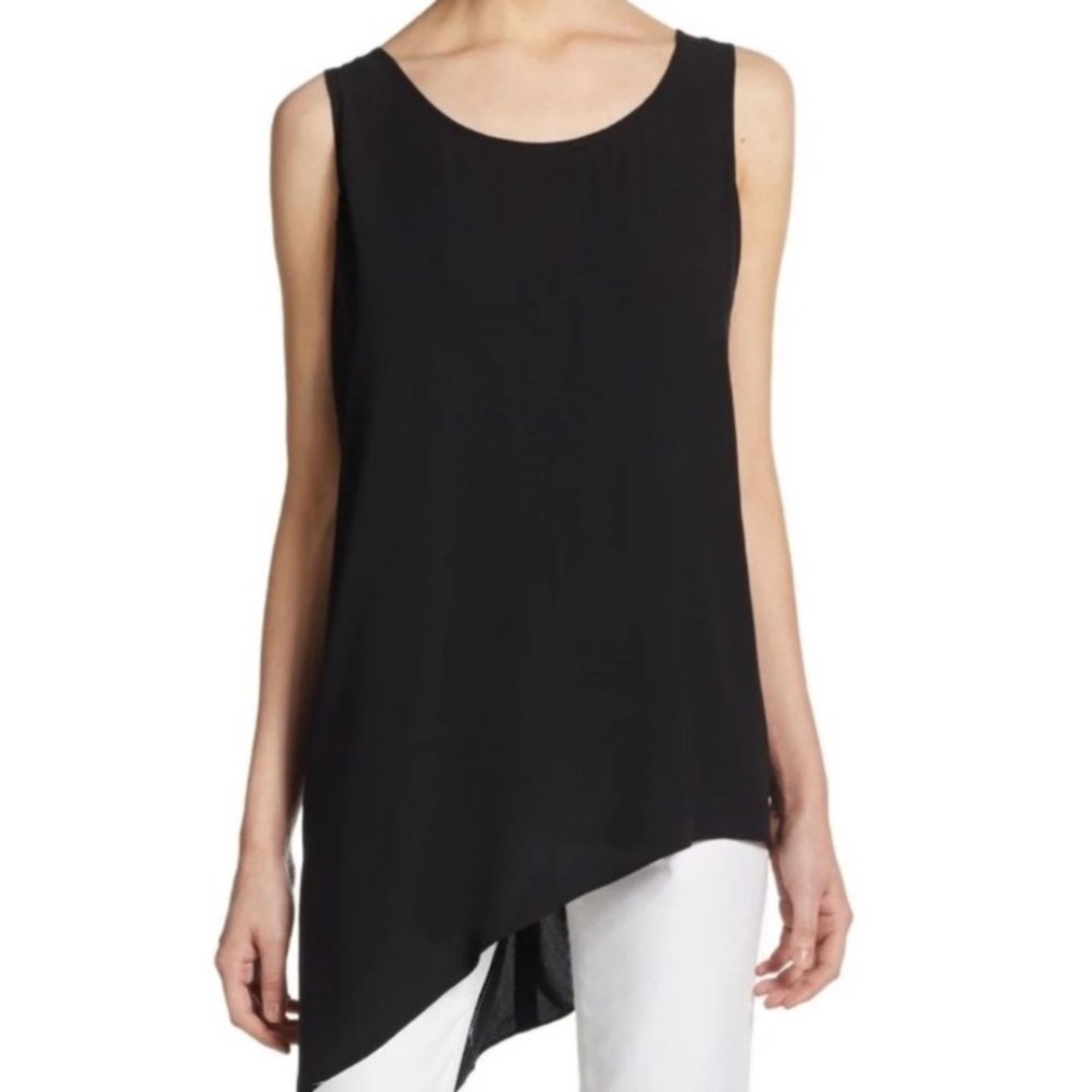 Eileen Fisher Black Asymmetric Hem Sleeveless Tank Top S