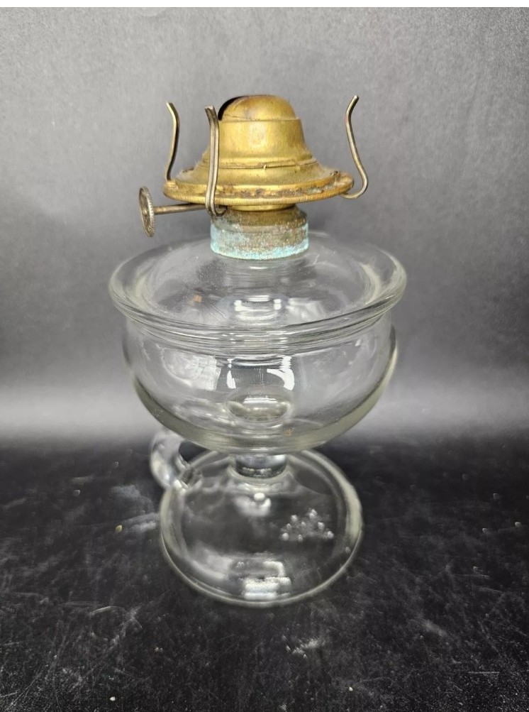 Vintage clear glass oil lamp with finger loop
