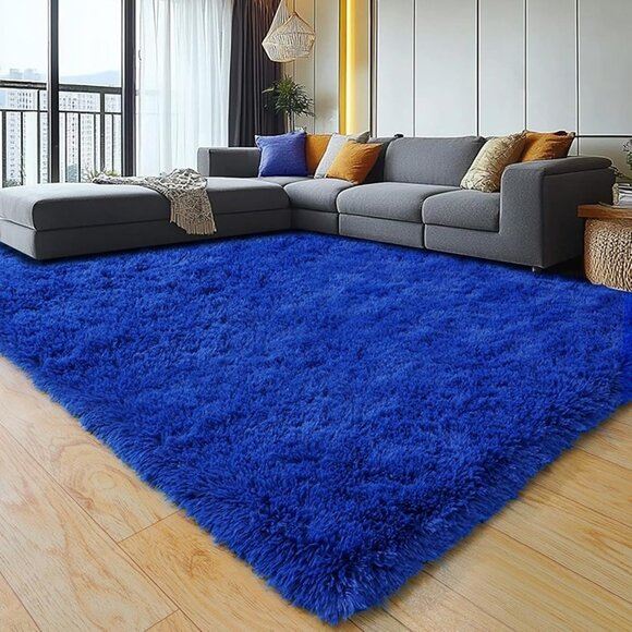 NEW 6x9 Large Shag Area Rugs for Living Room, Blue Fluffy Rug for Bedroom