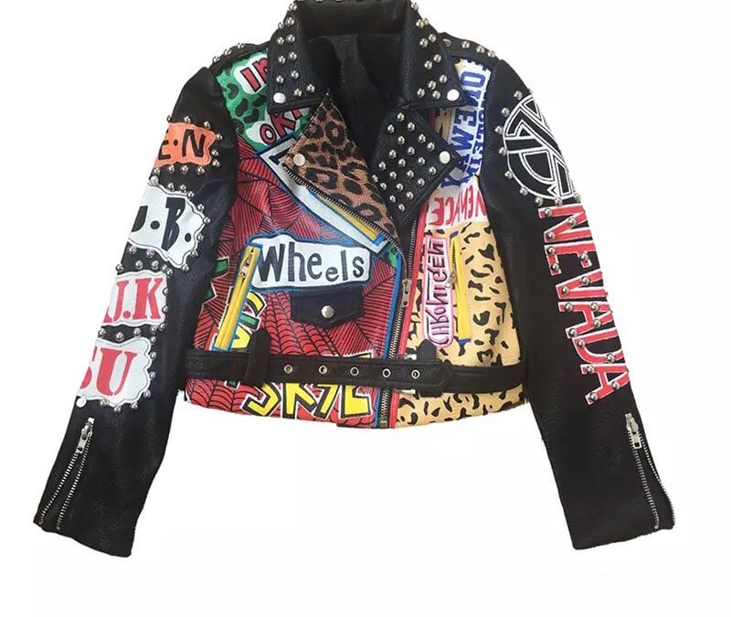 Pu leather jacket Graffiti