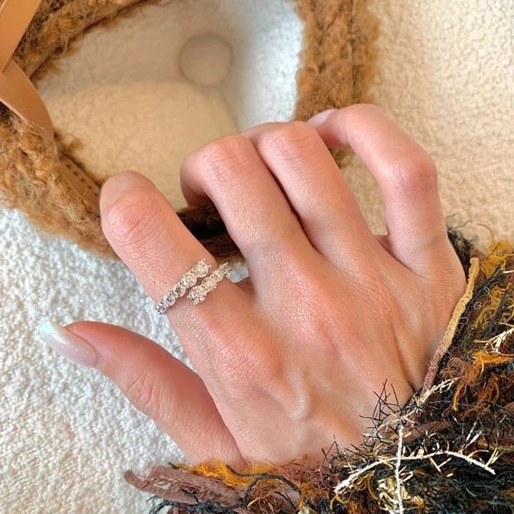 Open Band Crystal Ring – Adjustable Silver Sparkle Style | Pre-Order