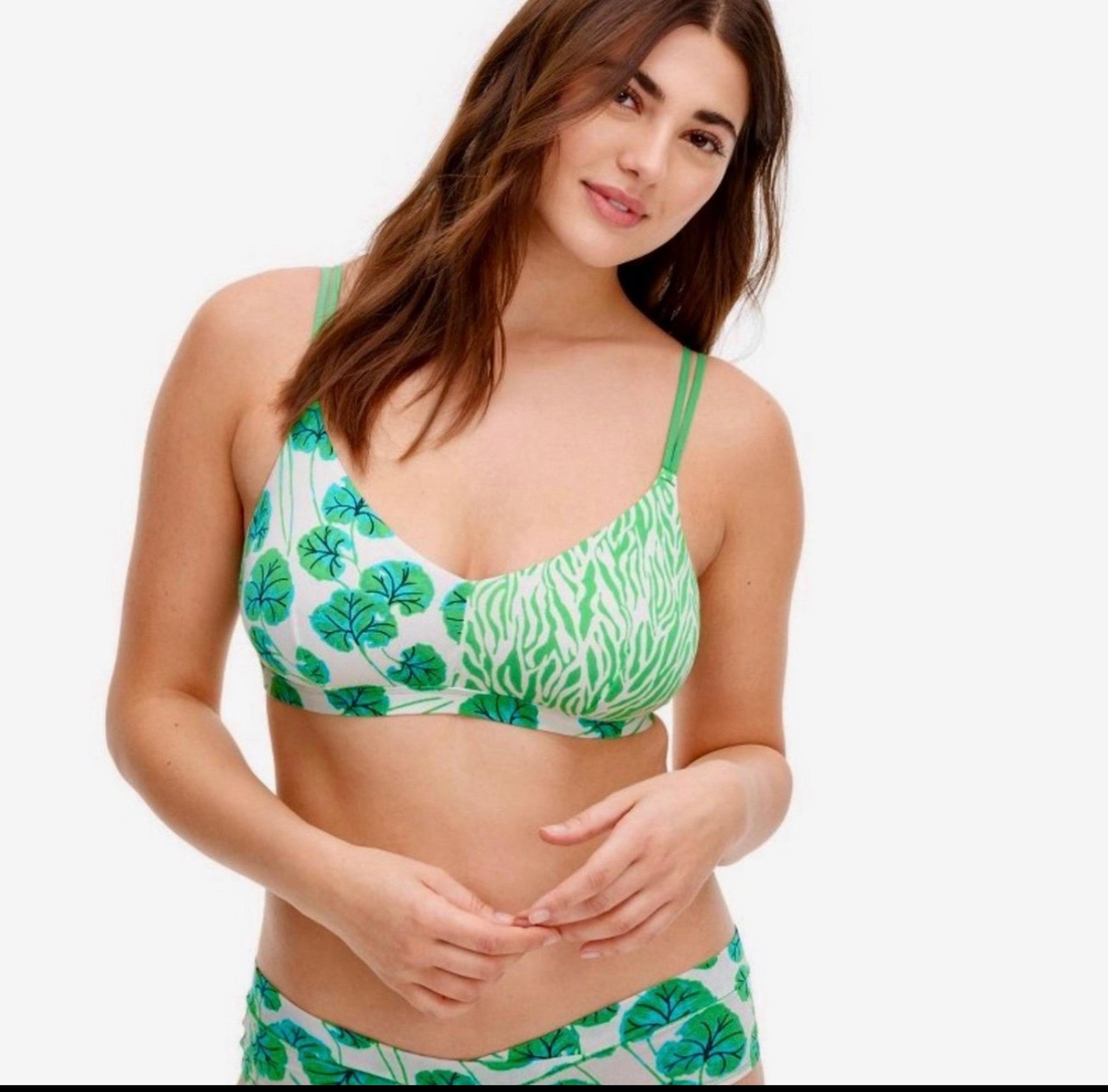 DVF for Target 4-Way Cotton Stretch Geranium Leaf/Sea Twig Green Bralette sz M