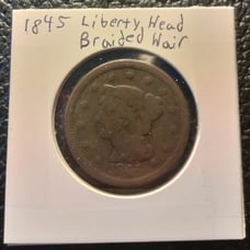 1845 Braided Hair Large Cent. Free steel cent. 176 Years Old