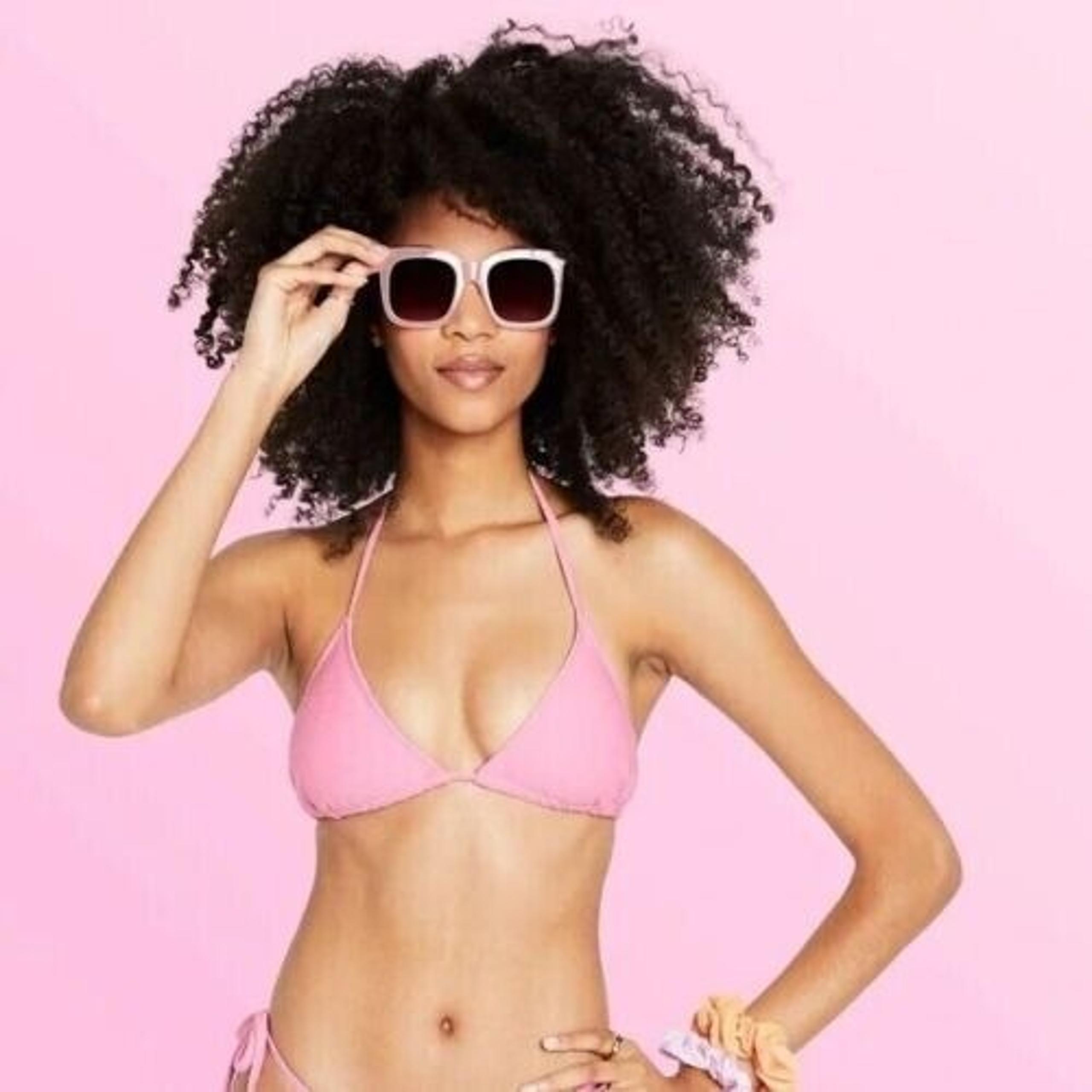 Stoney Clover Lane Swim Bikini Top Womens Pink Textured Triangle Size X
