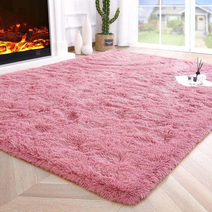 Fluffy Rugs for Bedroom,4x5.3 Blush Fluffy Bedroom Rug,Thick Fuzzy Area Rug