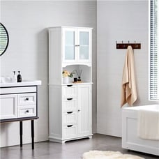 65.5″ Bathroom Cabinet Tall Kitchen Cupboard Cabinet with Glass Door