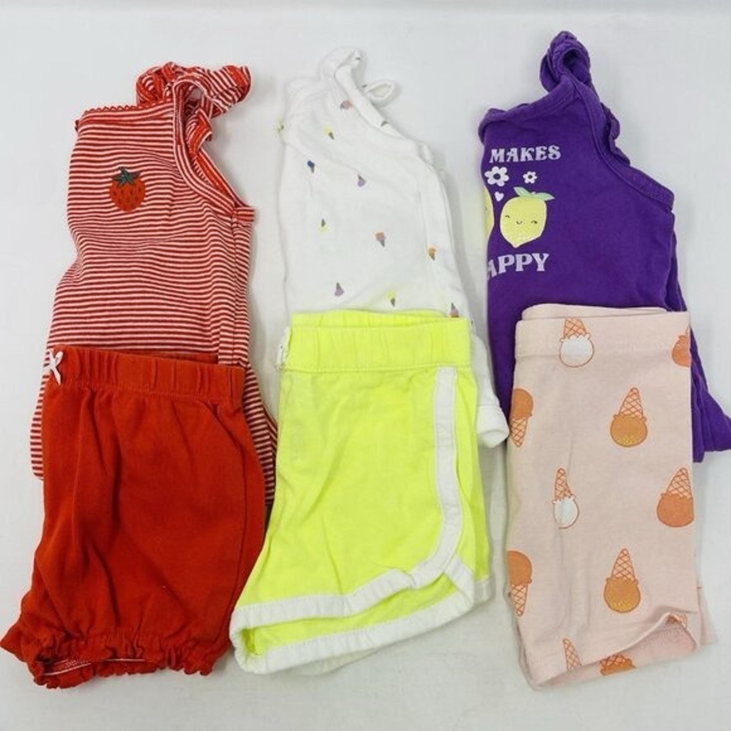 Carters Baby Girls Size 12 Months 6 Piece Bodysuits & Short Summer Set 1799