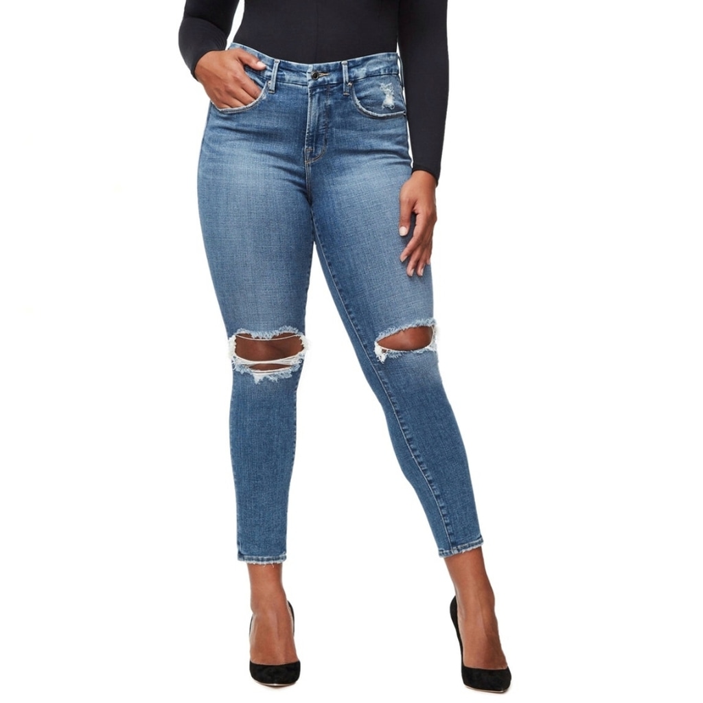 Good American Good Legs Skinny Crop Jeans Distressed Blue261 Plus Size 16
