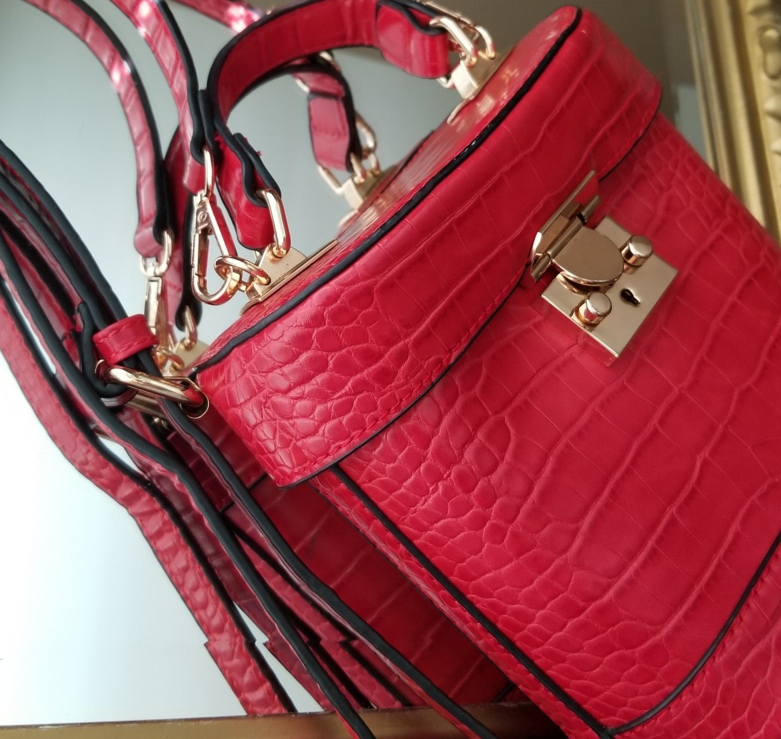 Vintage Cherry Red Box Bag with Gold Accents