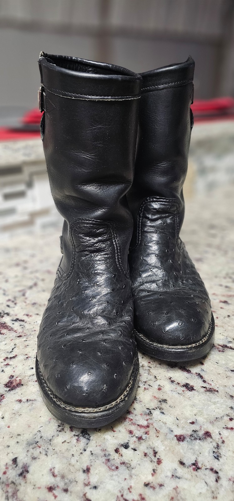 Chippewa Black Leather Ostrich engineer boots men's size 10D