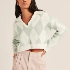 Abercrombie & fitch knitted crop polo argyle collared sweater