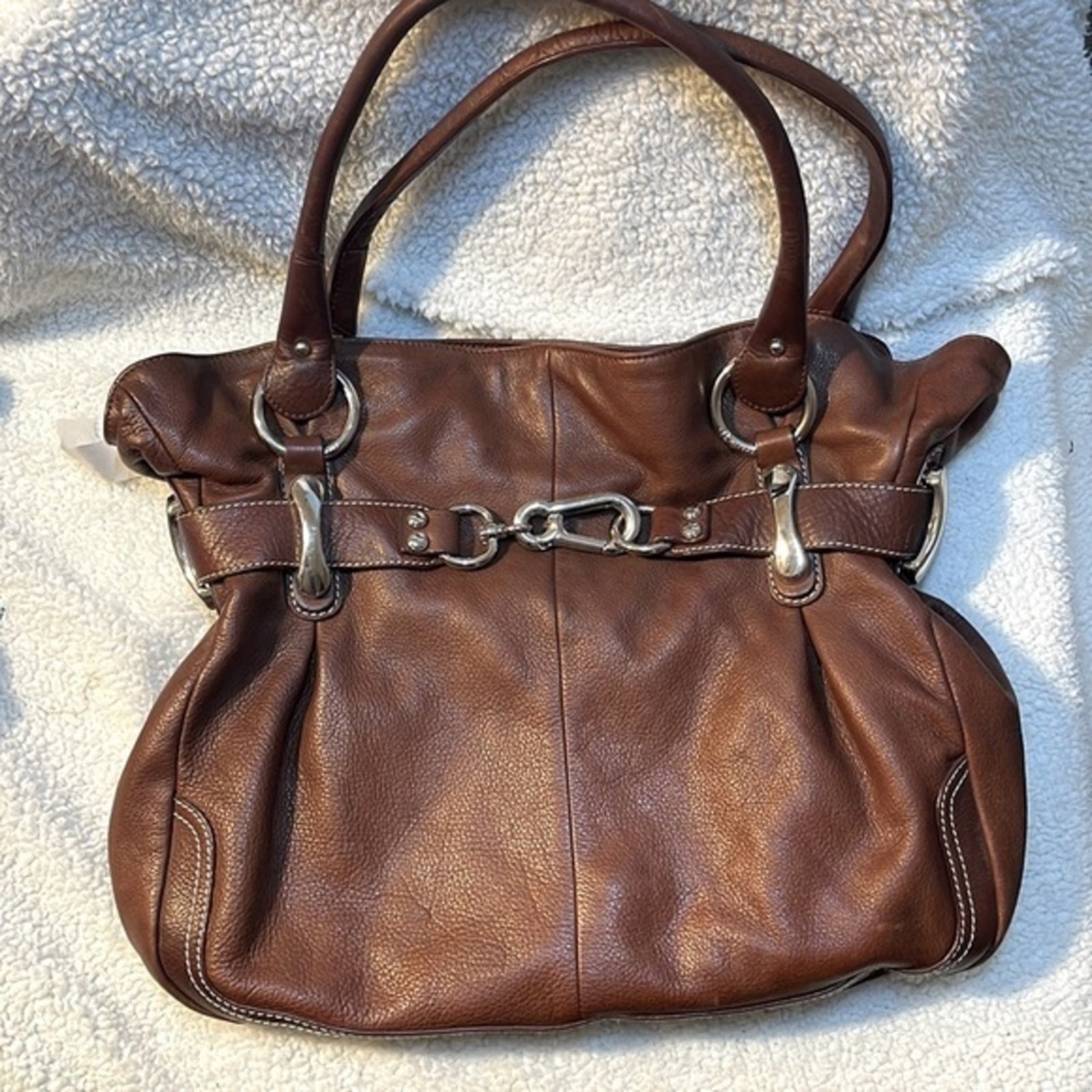 b.Makowsky Large Chocolate Brown Leather Hobo Shoulder Bag