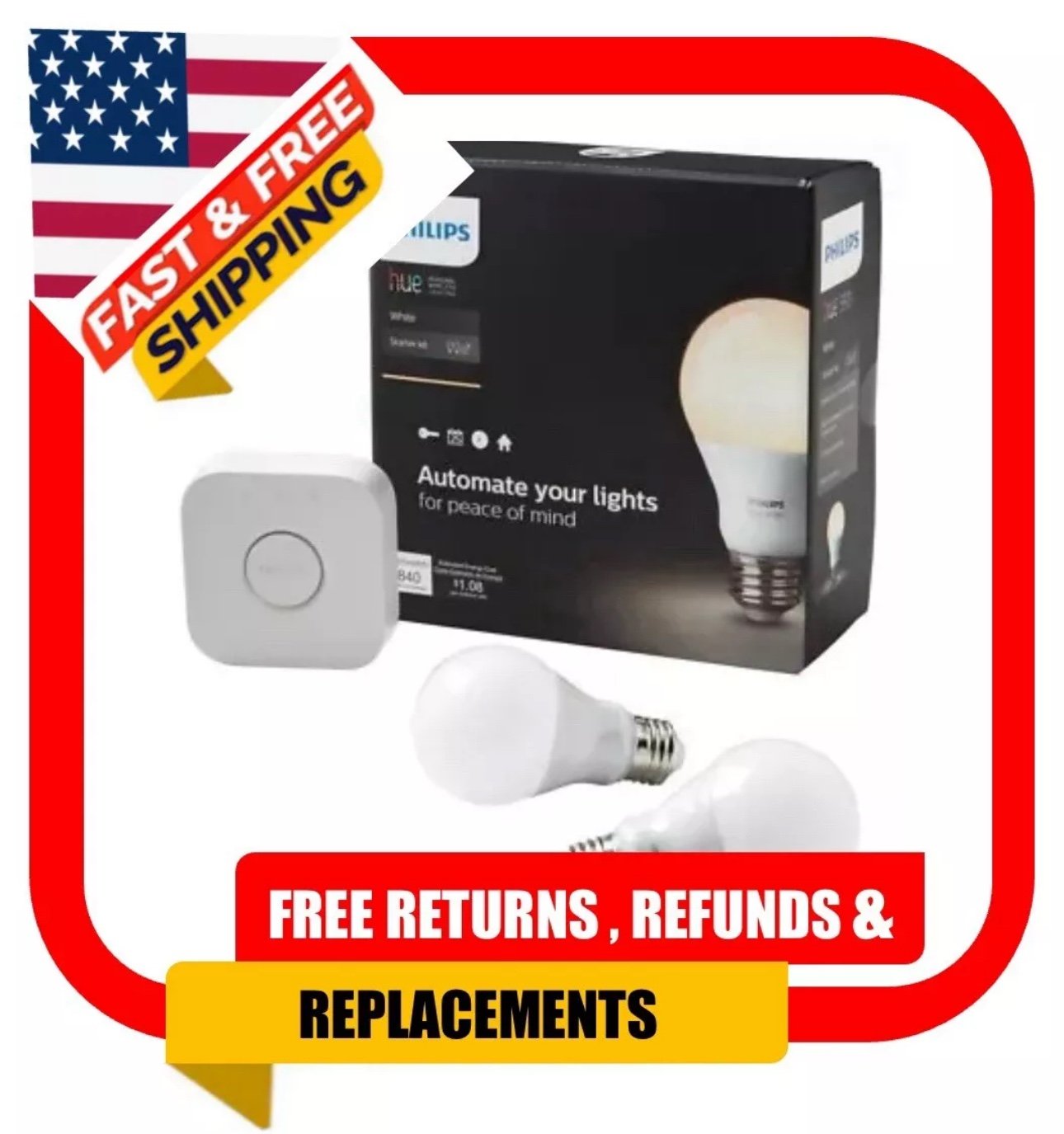 Philips Hue White Starker Kit of 2 Smart Bulbs and Hue Bridge - Soft White