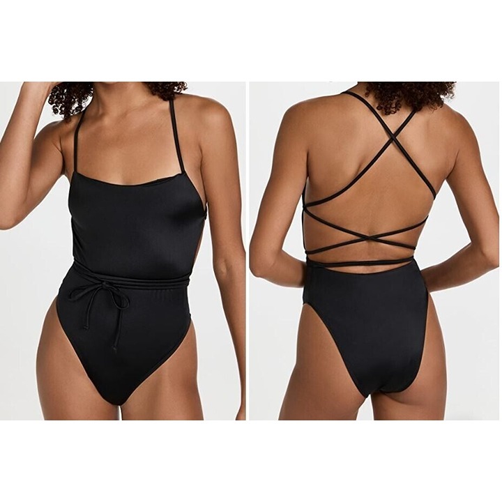 Good American Barely There One-Piece Swimsuit Strappy Stretch Black 8 US 5XL
