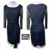 Rickie Freeman 4 Navy Blue Sequin Cocktail Dress Beaded Long Sheer Sleeve 695