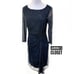 Rickie Freeman 4 Navy Blue Sequin Cocktail Dress Beaded Long Sheer Sleeve 695