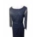 Rickie Freeman 4 Navy Blue Sequin Cocktail Dress Beaded Long Sheer Sleeve 695
