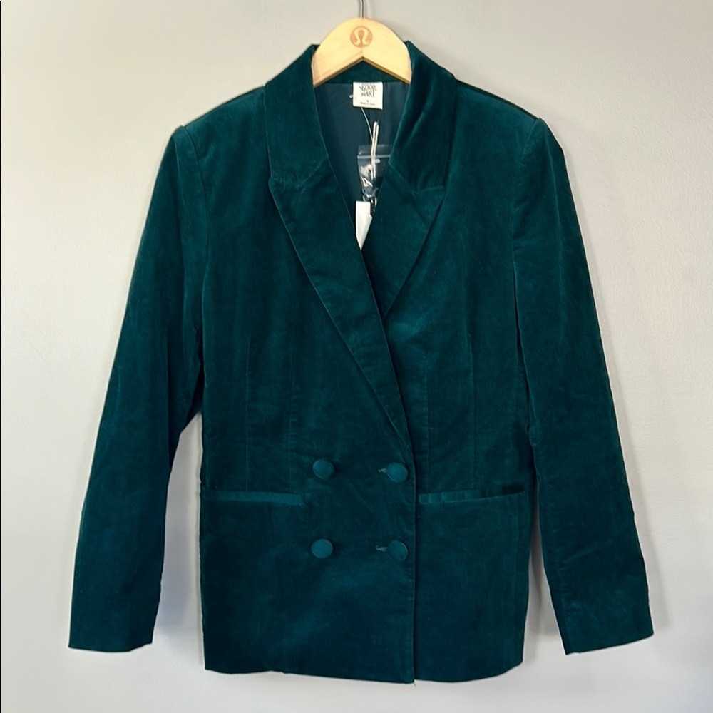 NWT Matilda Jane Good Hart Velvet Double-Breasted Blazer Deep Green Size Small