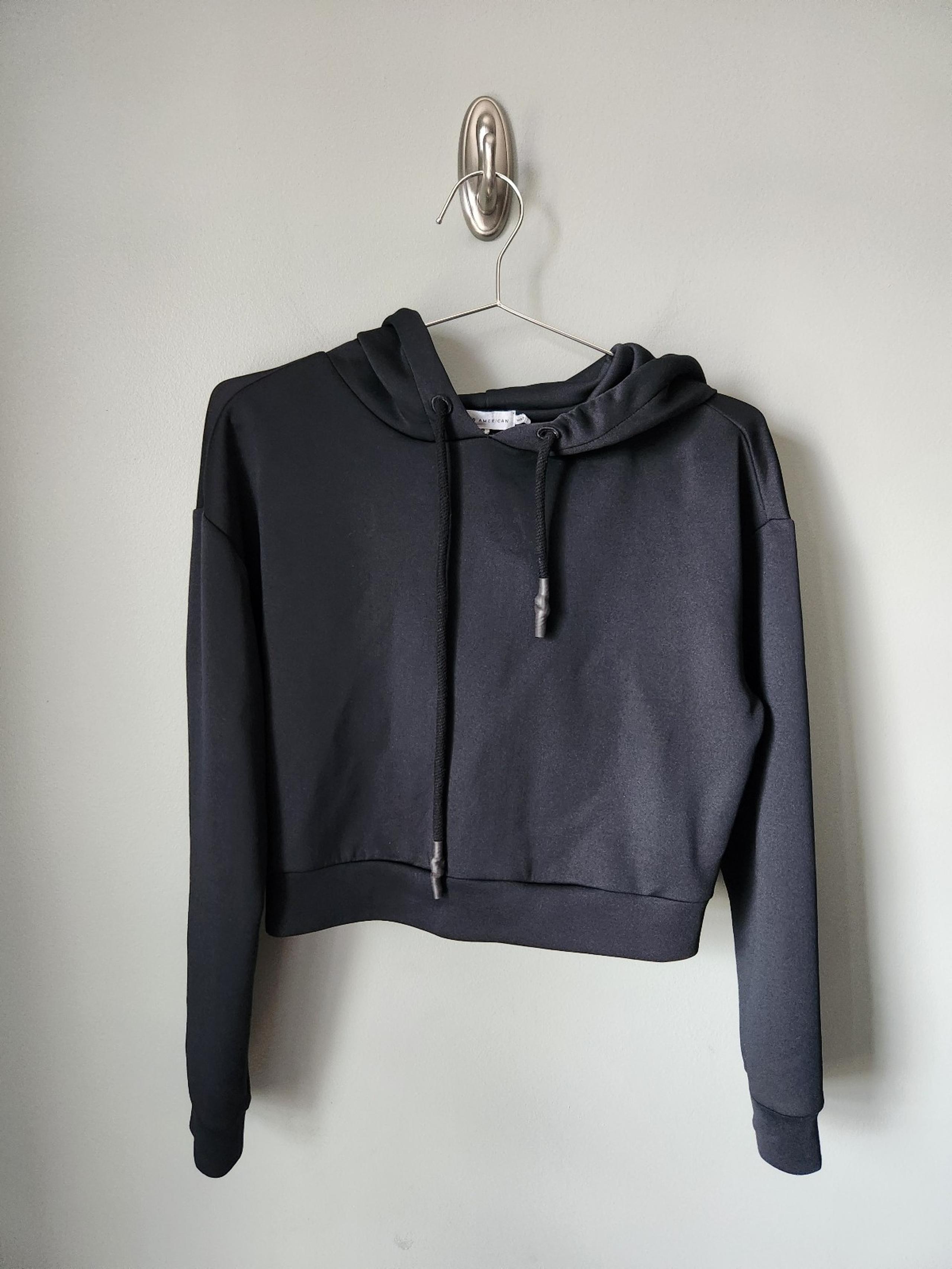 Good American Crop Scuba Hoodie Sweatshirt Black Size 2 (Medium)