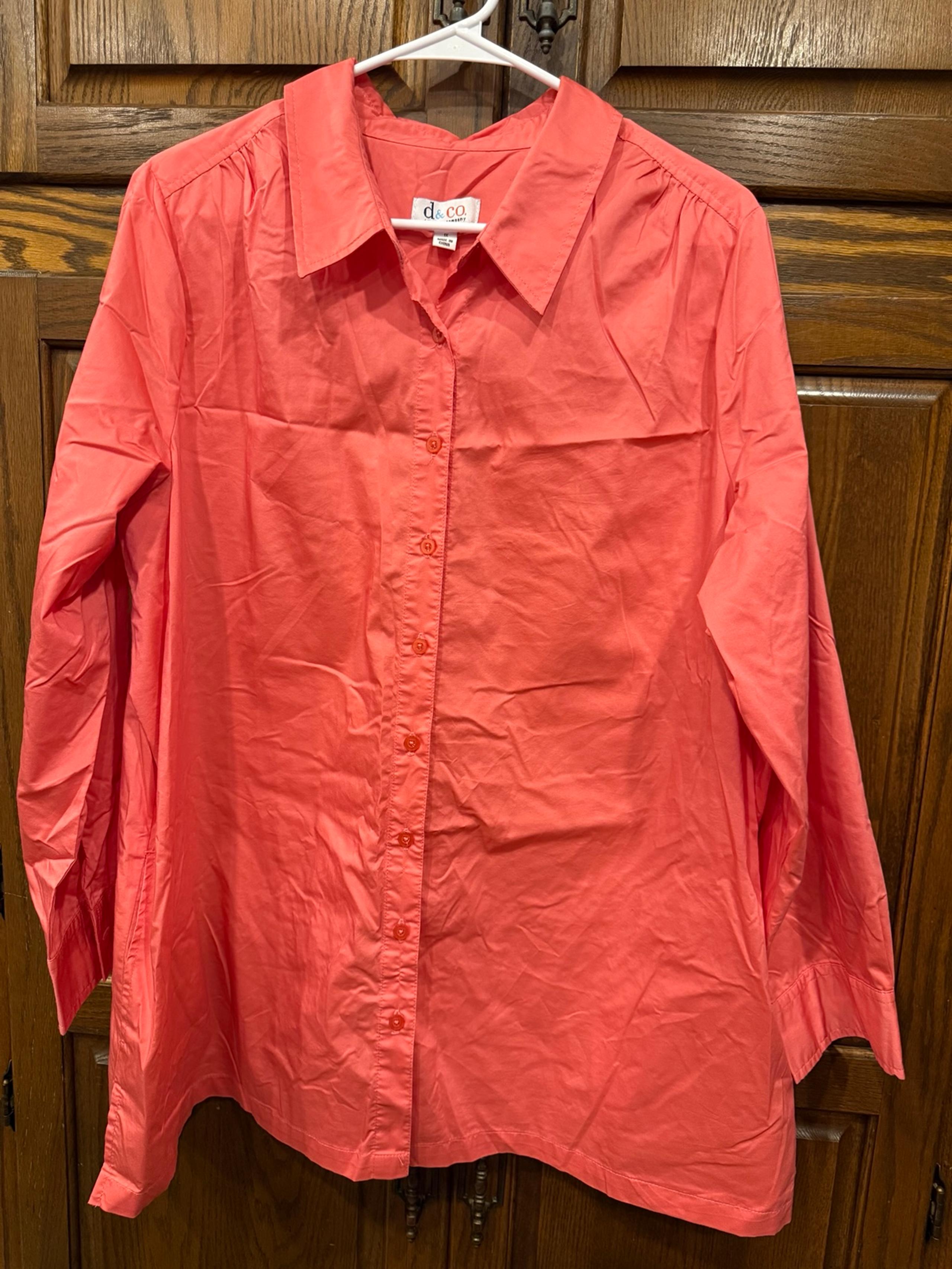 Denim & Co Shirt Blouse 1X Women’s Plus Coral Button Down Career Office