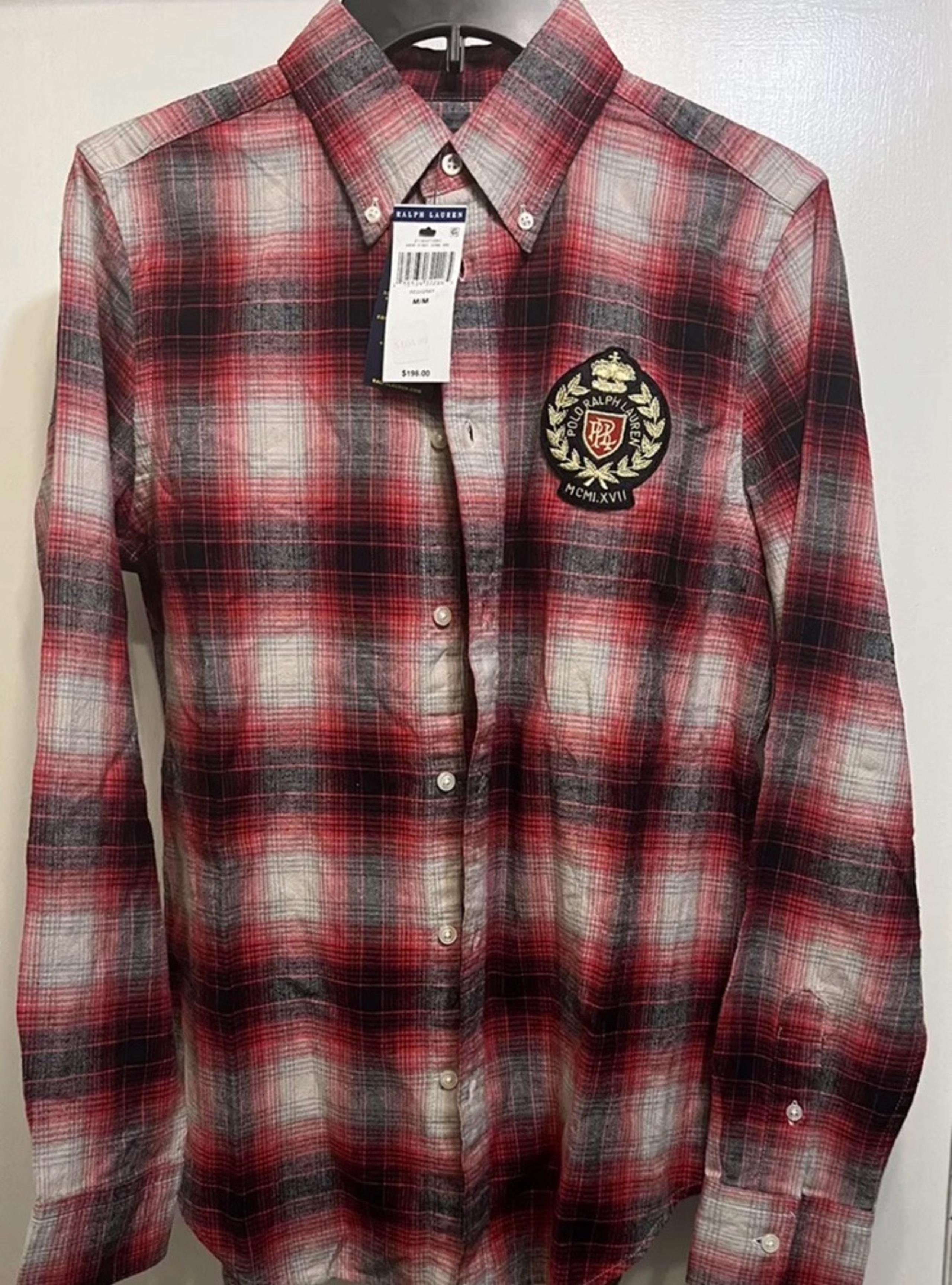 POLO RALPH LAUREN Women’s Plaid Patch Logo Button Down Shirt Size Medium $198